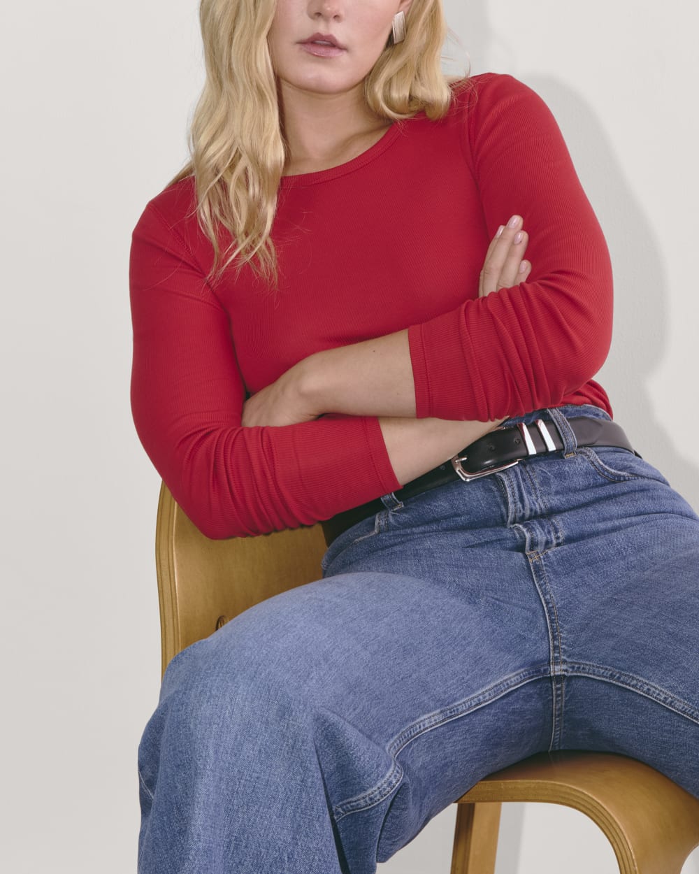 The Luxe Rib Long-Sleeve Crew | Berry Red - Image 3