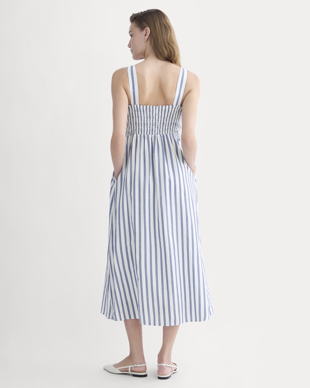 The Gauze Smock Dress | White / Mazarine Blue - Image 4