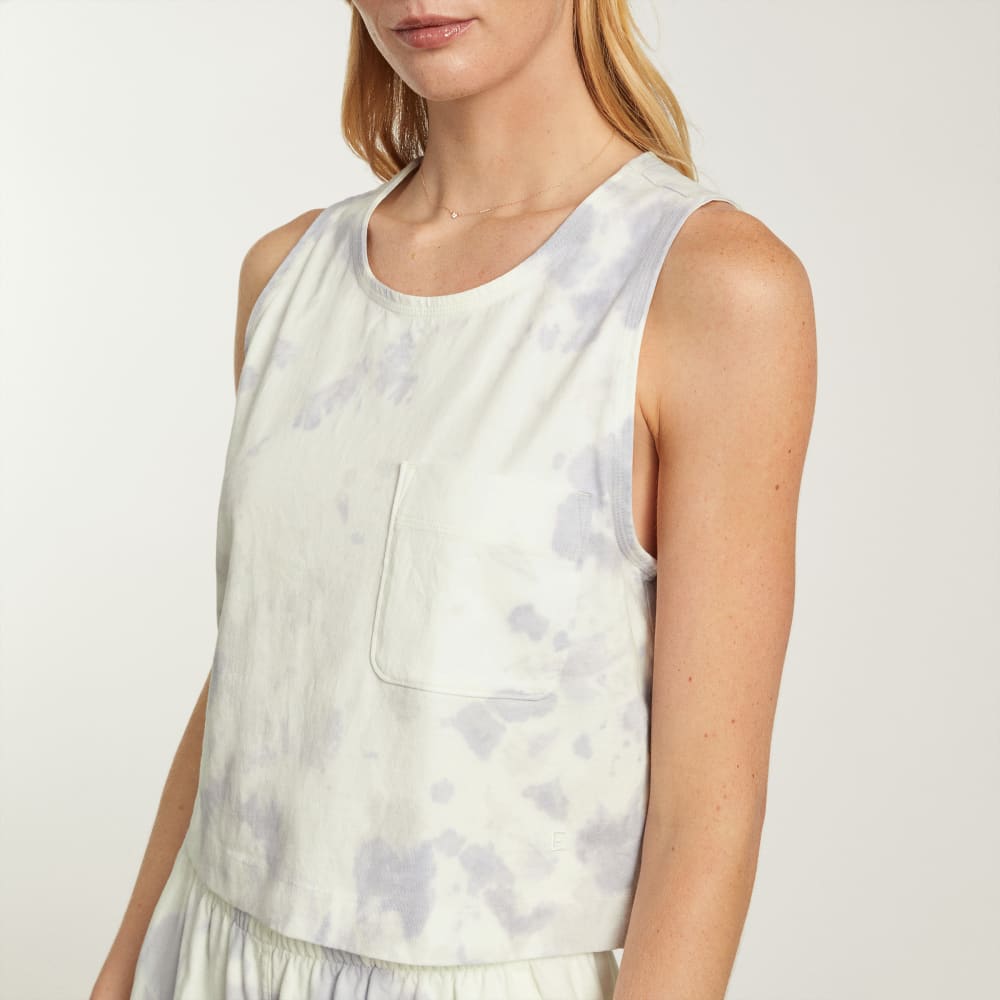 The Premium Weight Cropped Pocket Tank | Blue Slate Tie Dye - Image 4