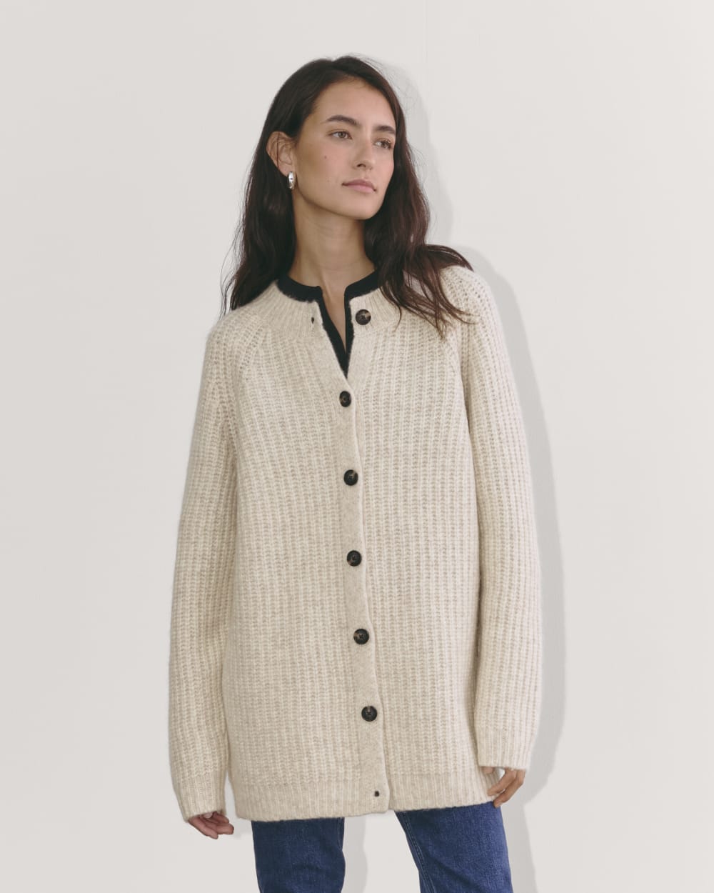 The Fisherman Cardigan in Cloud | Heathered Oat