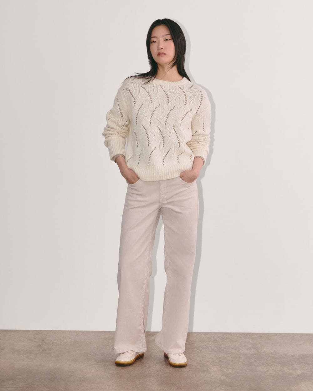 The Pointelle Sweater in Cloud | Bone - Image 5
