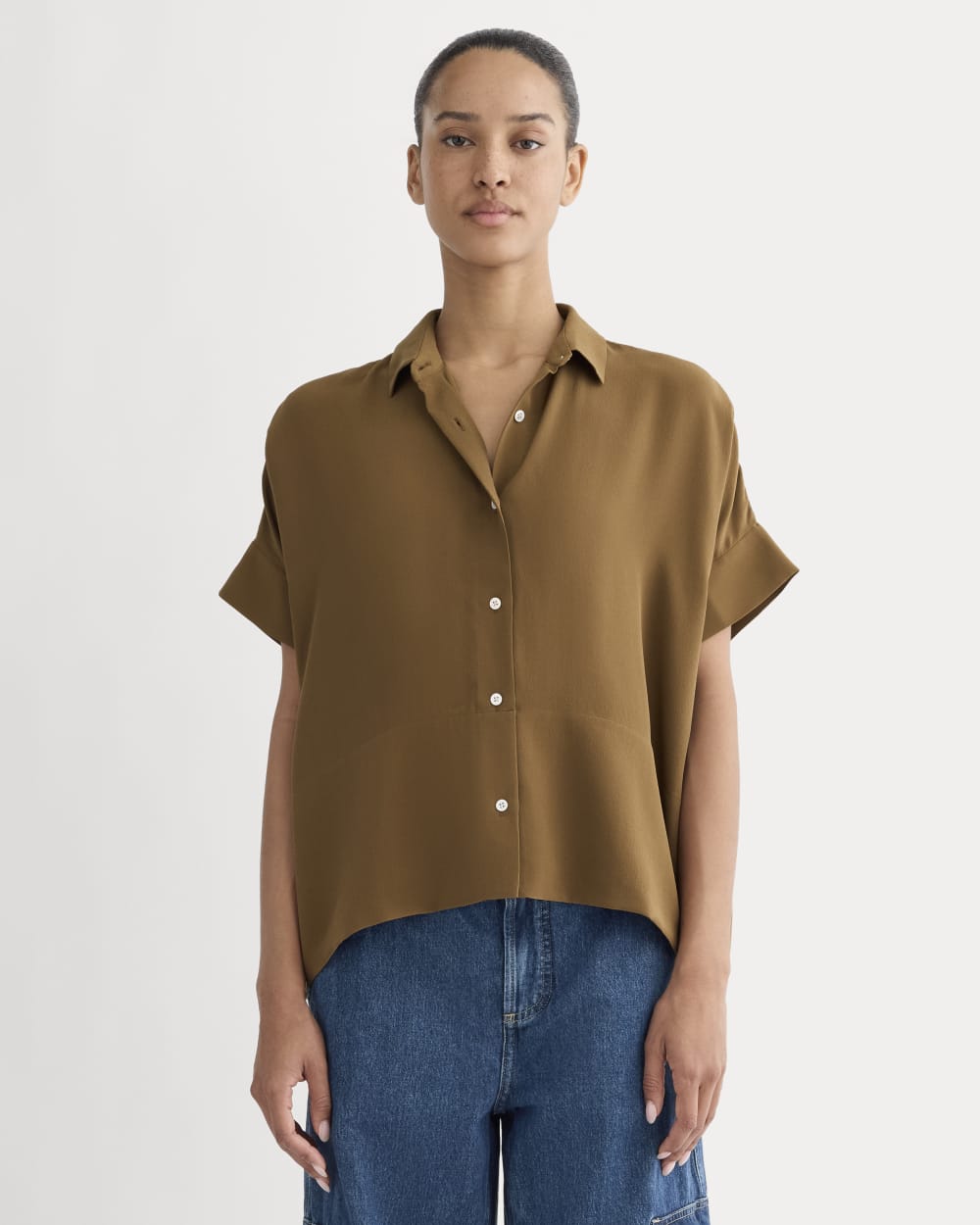 The Boxy Shirt in Washable Silk | Toffee