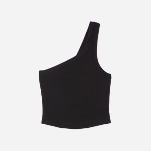 The Ribbed One-Shoulder Tank | Black