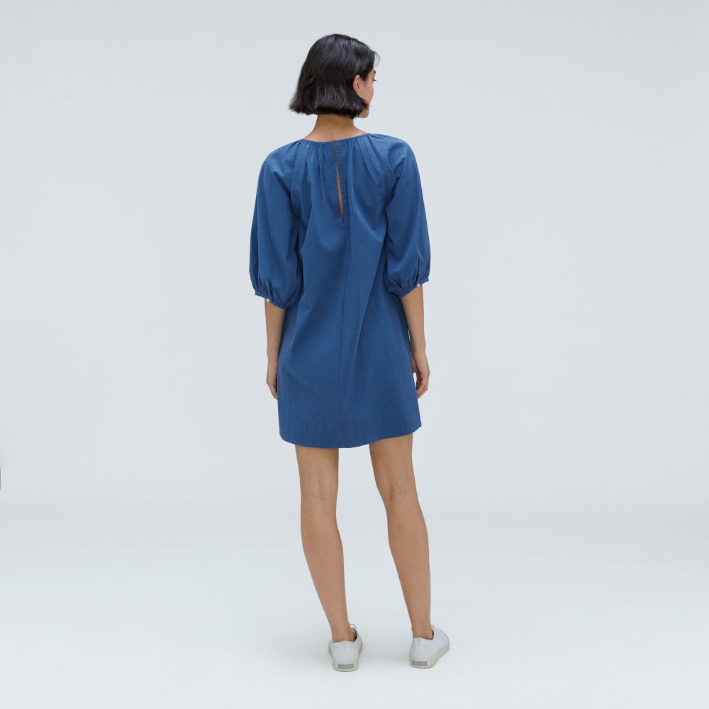The Seersucker Puff Sleeve Dress | Deep Blue - Image 3