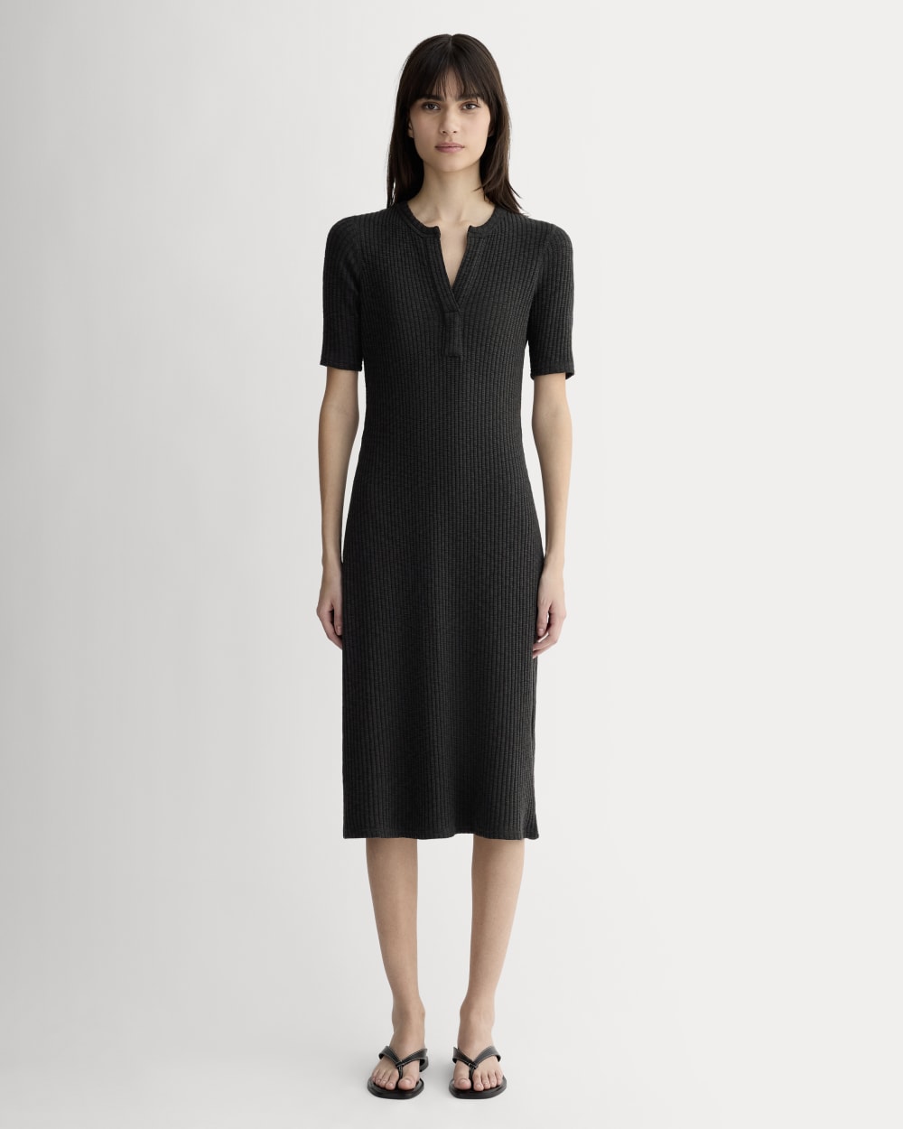 The Rib-Knit Henley Dress | Black