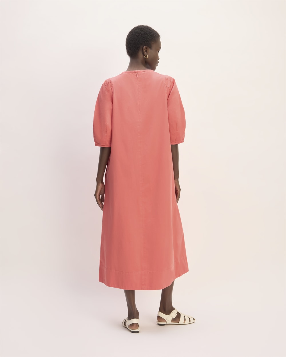 The Short-Sleeve Puff Midi Dress | Coral - Image 6