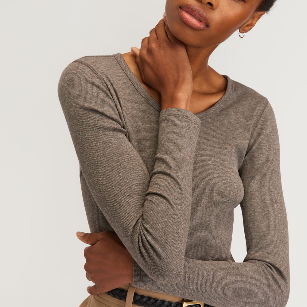 The Supima? Micro Rib Cropped Long-Sleeve Crew | Heathered Fatigue - Image 4