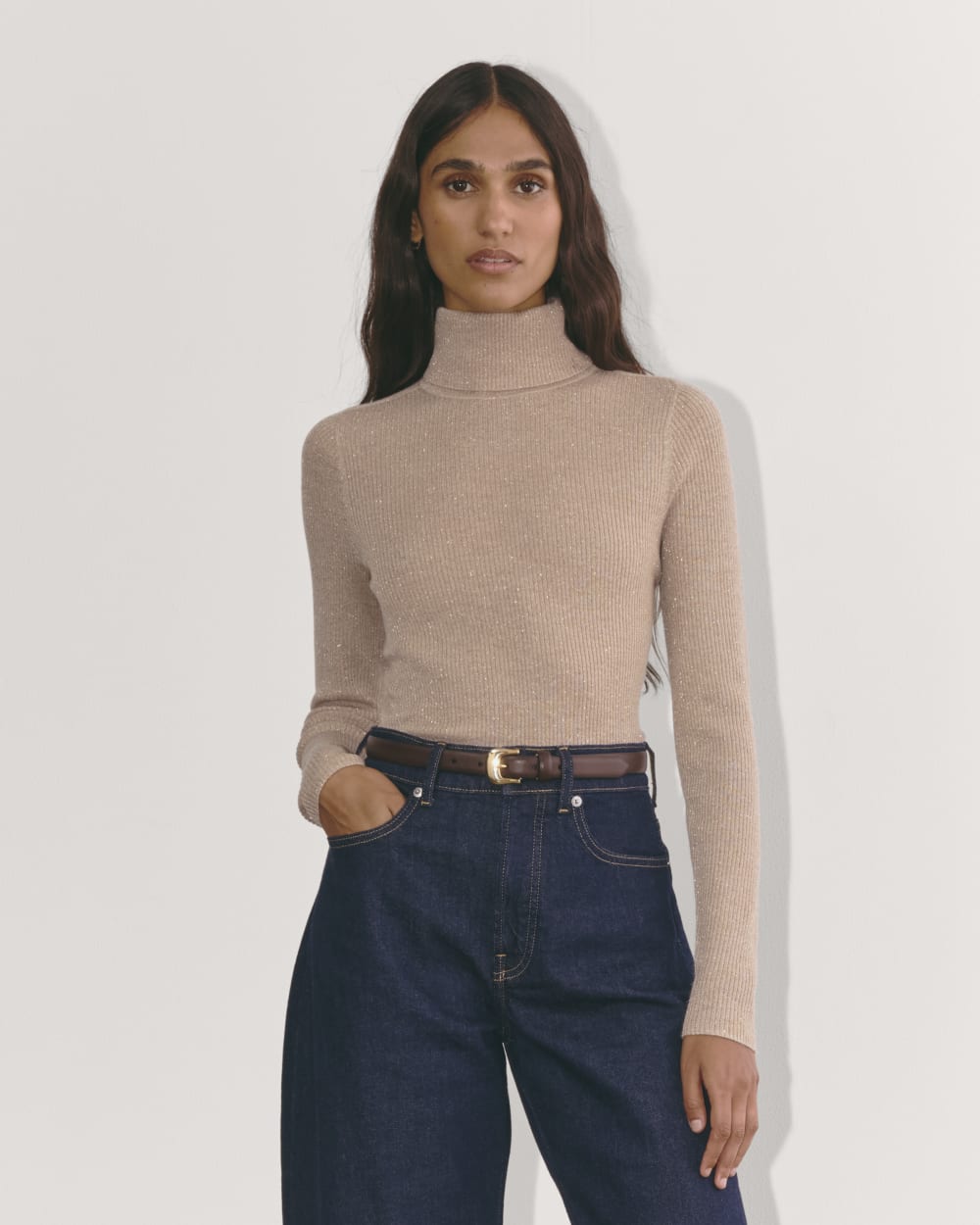 The Turtleneck in Lurex Merino | Rose Gold