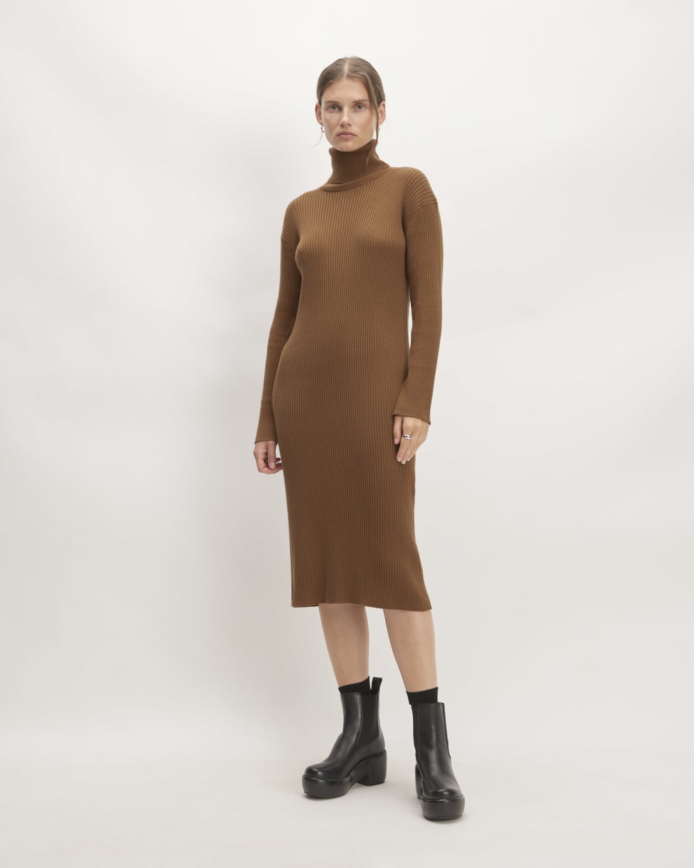 The Cotton-Merino Turtleneck Dress | Rich Camel