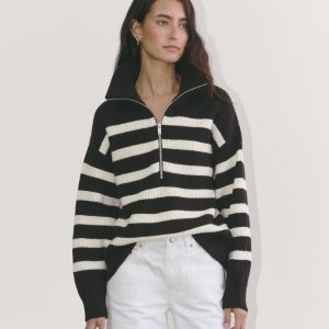 The Half-Zip Sweater in Luxe Merino | Black / Bone