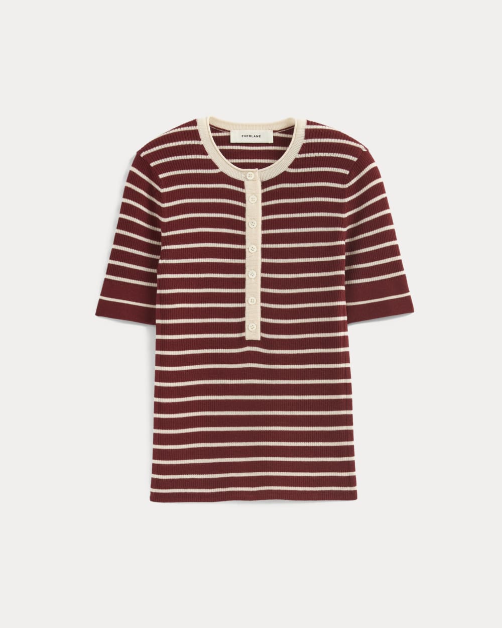 The Short-Sleeve Henley in Ultrasoft Merino | Merlot / Parchment - Image 2