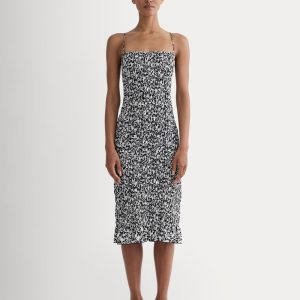 The Smocked Column Dress | Bone / Black Floral