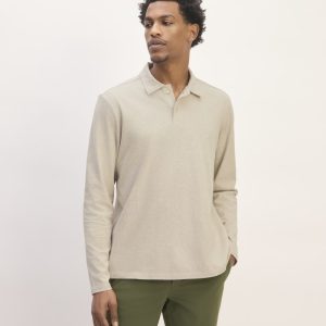 The Premium Weight Long-Sleeve Polo | Heather Oatmeal