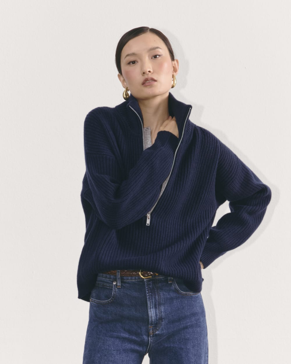 The Half-Zip Sweater in Luxe Merino | Navy - Image 5