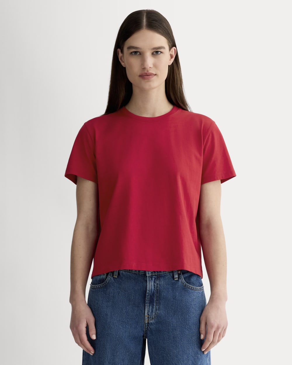 The Box-Cut Tee in Essential Cotton | Berry Red | No Pocket