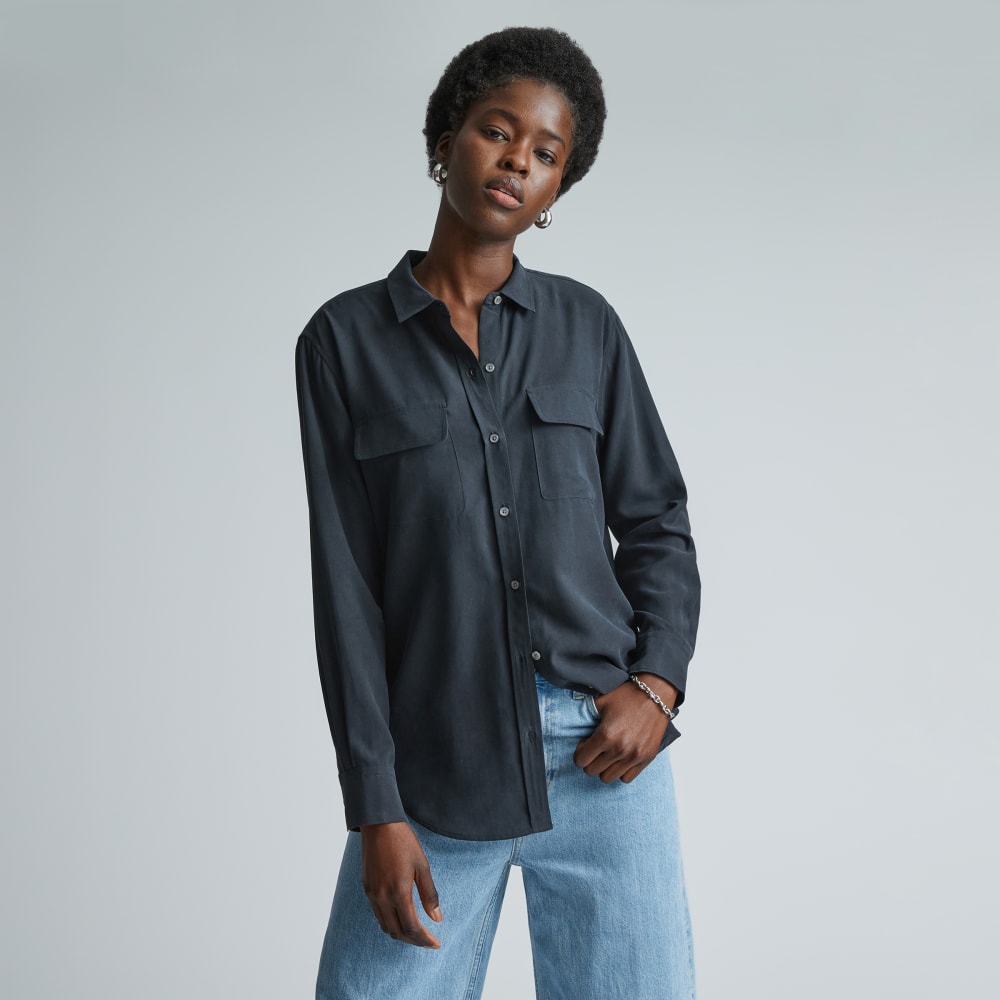 The Washable Silk Relaxed Shirt | Washed Black