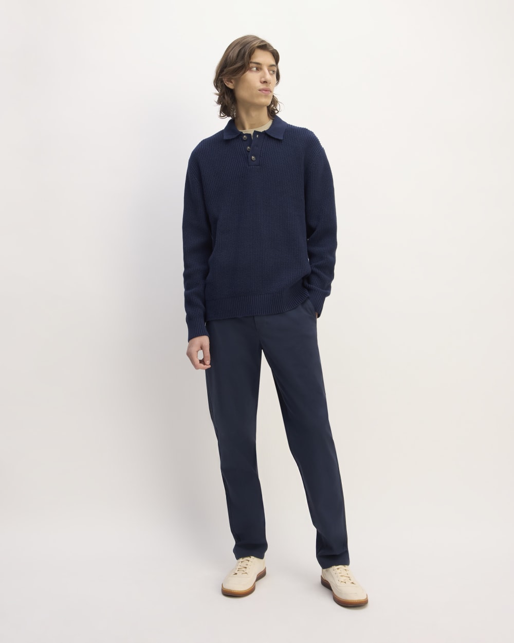 The Cotton Chunky Rib Polo | Navy - Image 3