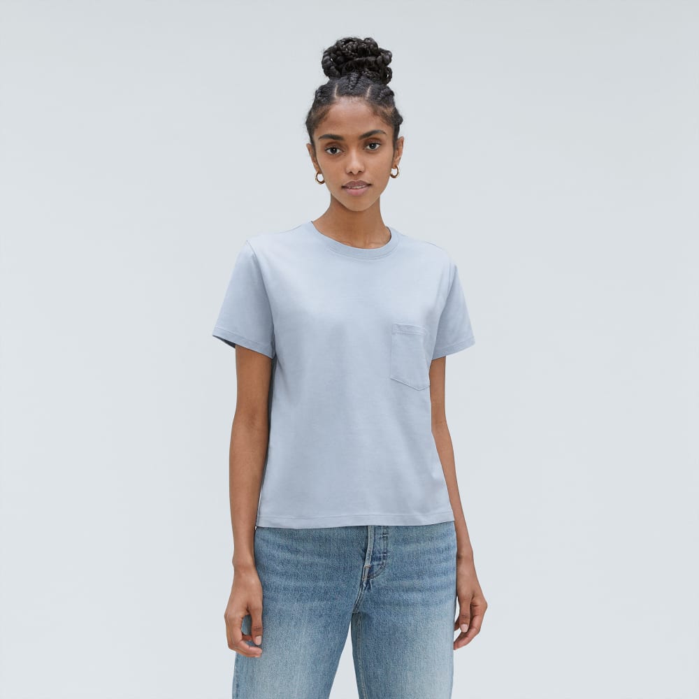 The Box-Cut Tee in Essential Cotton | Mist | Pocket - Image 2