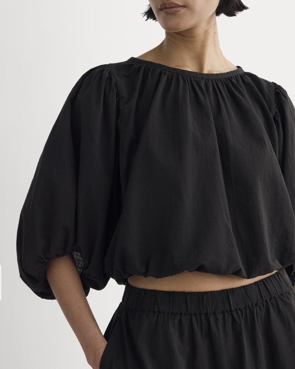 The Gauze Puff-Sleeve Top | Black - Image 3