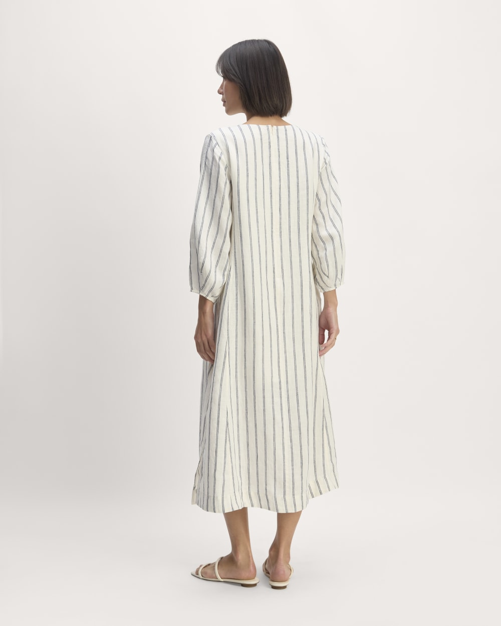 The Linen A-Line Midi Dress | Bone / Navy - Image 6