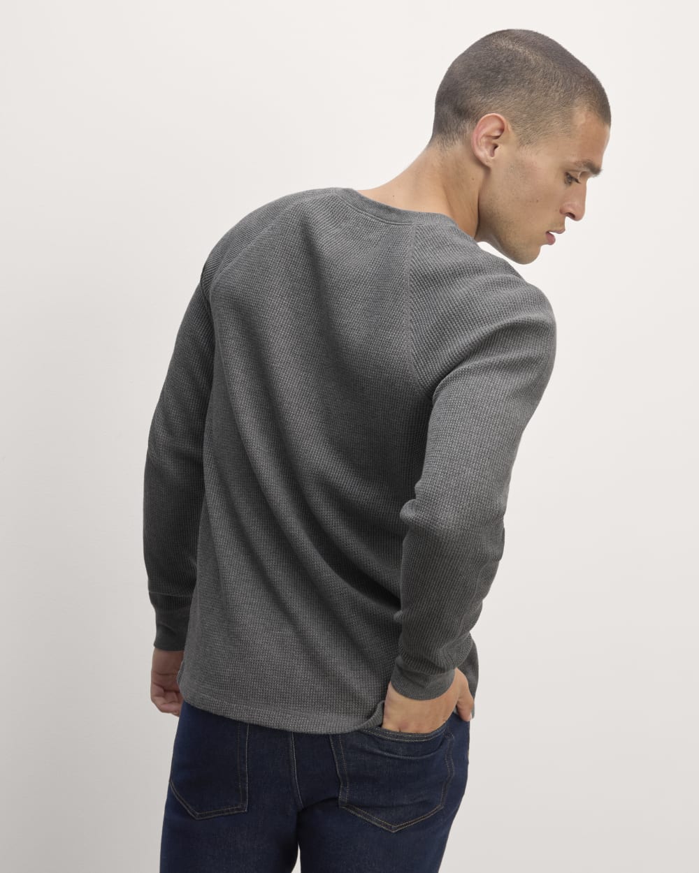 The Waffle Long-Sleeve Henley | Heathered Charcoal - Image 4