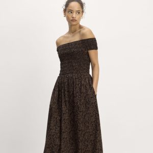 The Gauze Off-the-Shoulder Dress | Black / Cocoa Small Floral