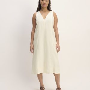The Linen V-Neck Midi Dress | Bone