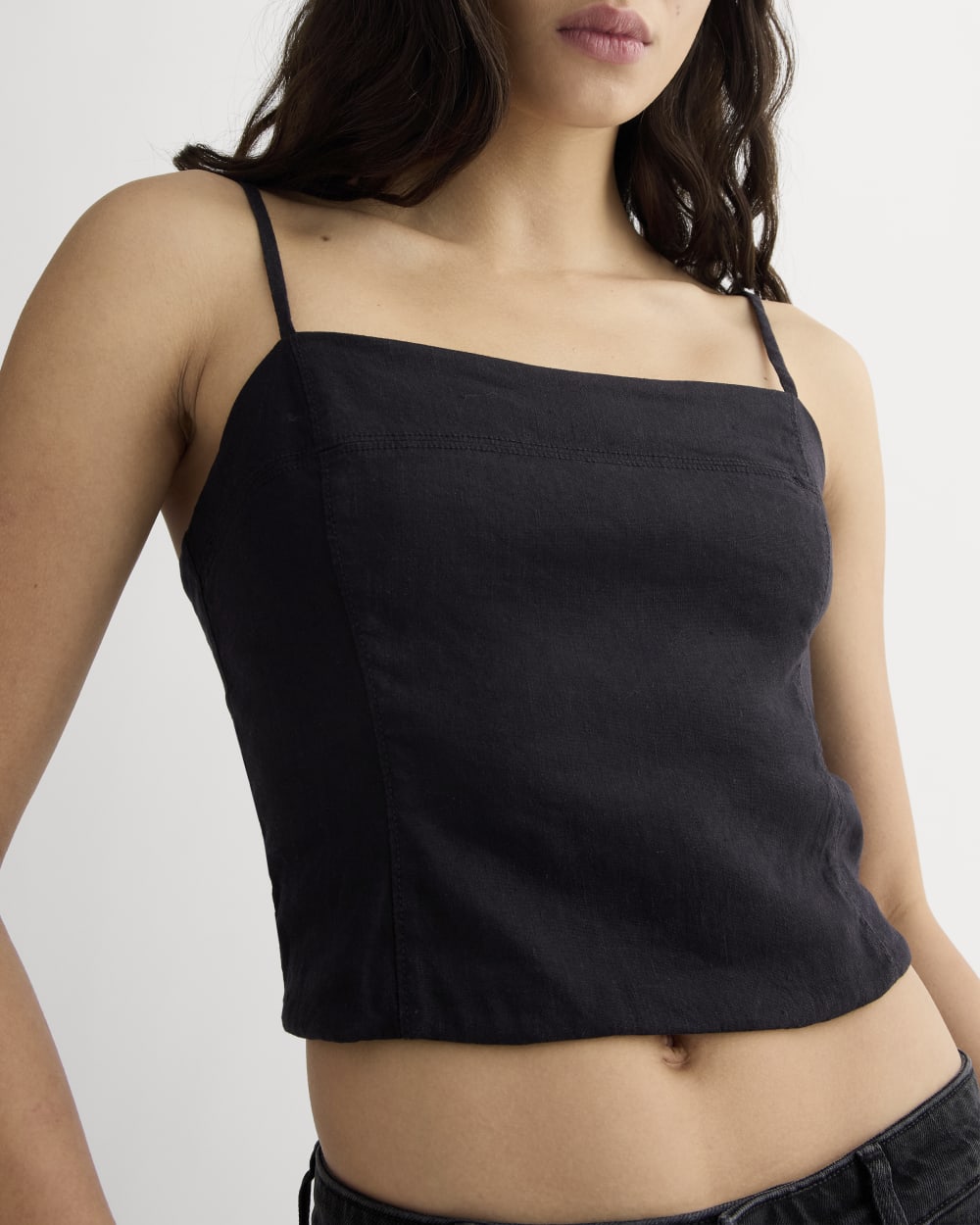The Seamed Top in Stretch Linen | Black - Image 4
