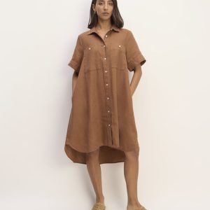 The Daytripper Dress in Linen | Carob Brown