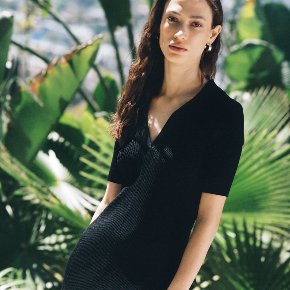 The Ribbed Short-Sleeve Polo Dress | Black - Image 7