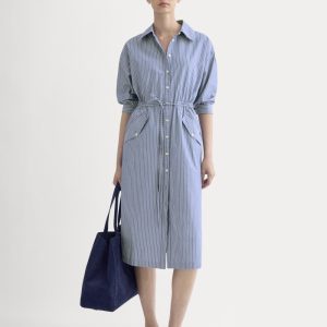The Drawcord Shirtdress in Ultrasoft Cotton | Mazarine Blue / Optic White