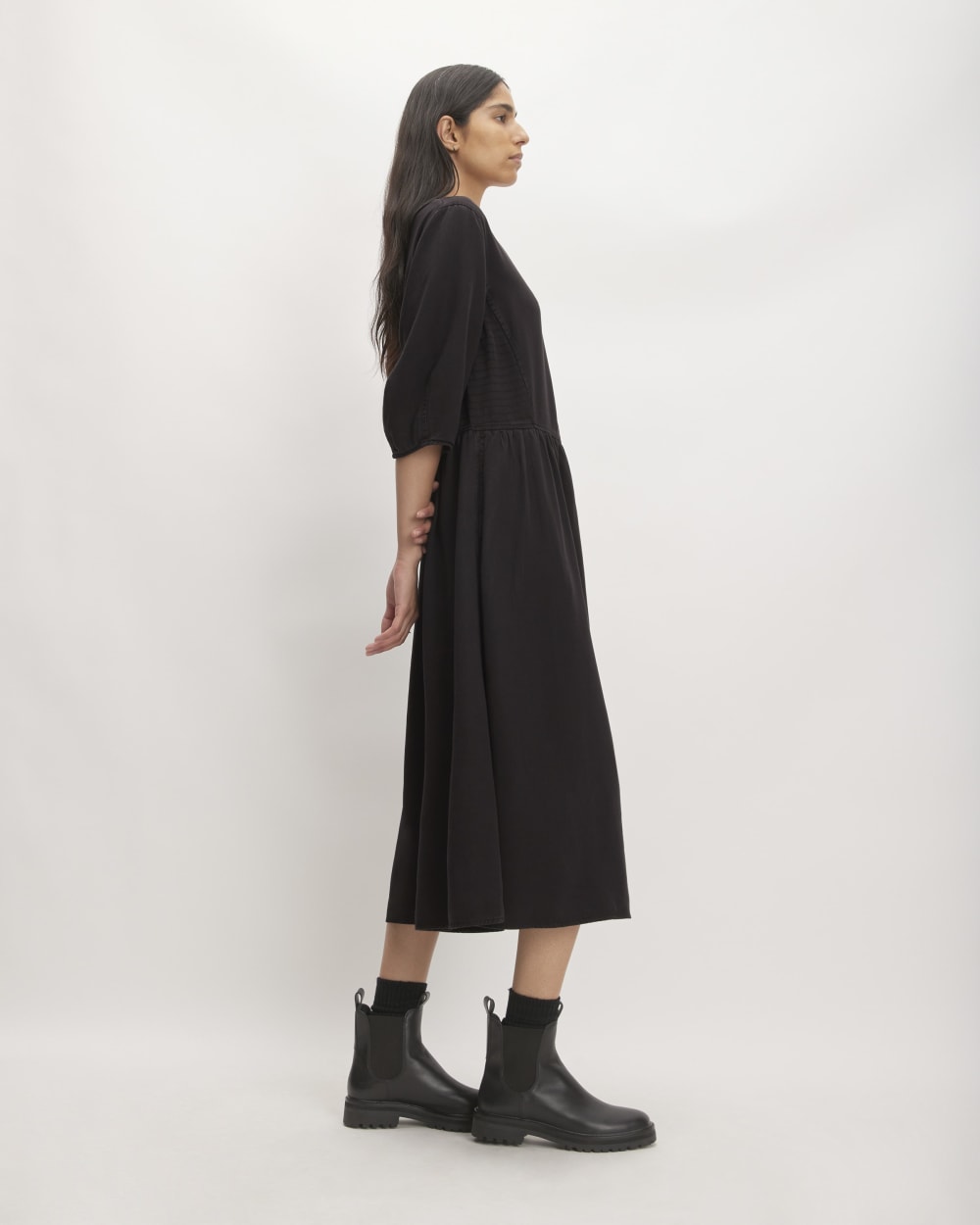 The TENCEL? Puff-Sleeve Dress | Black - Image 3
