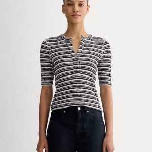 The Rib-Knit Short-Sleeve Henley | Bone / Black