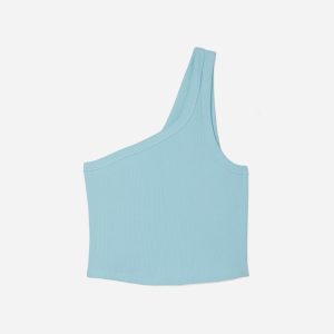 The Ribbed One-Shoulder Tank | Ice Blue