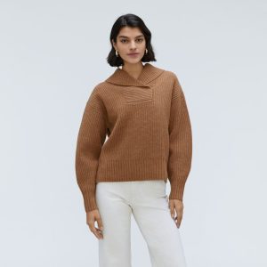 The Felted Merino Shawl Collar Sweater | Deep Camel