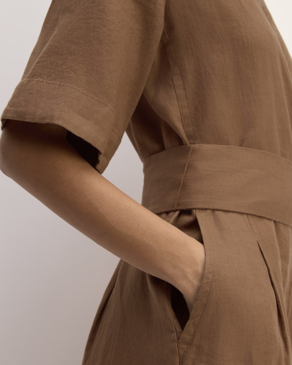 The Wrap Jumpsuit in Linen | Carob Brown - Image 5
