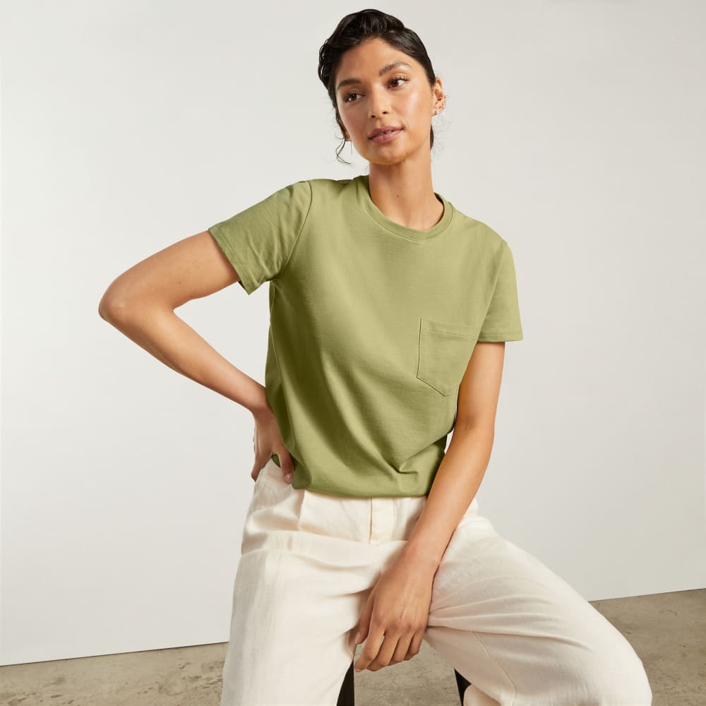 The Box-Cut Tee in Essential Cotton | Leek | Pocket - Image 7