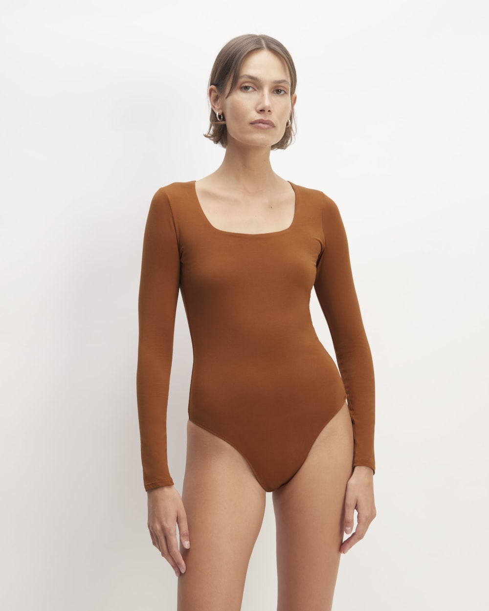The Long-Sleeve Supima? Square-Neck Bodysuit | Honey | Thong - Image 3