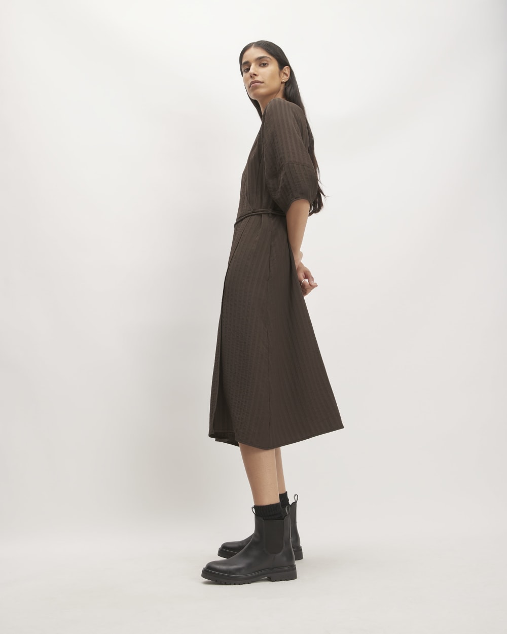 The City Stripe Wrap Dress | Earth Brown - Image 4