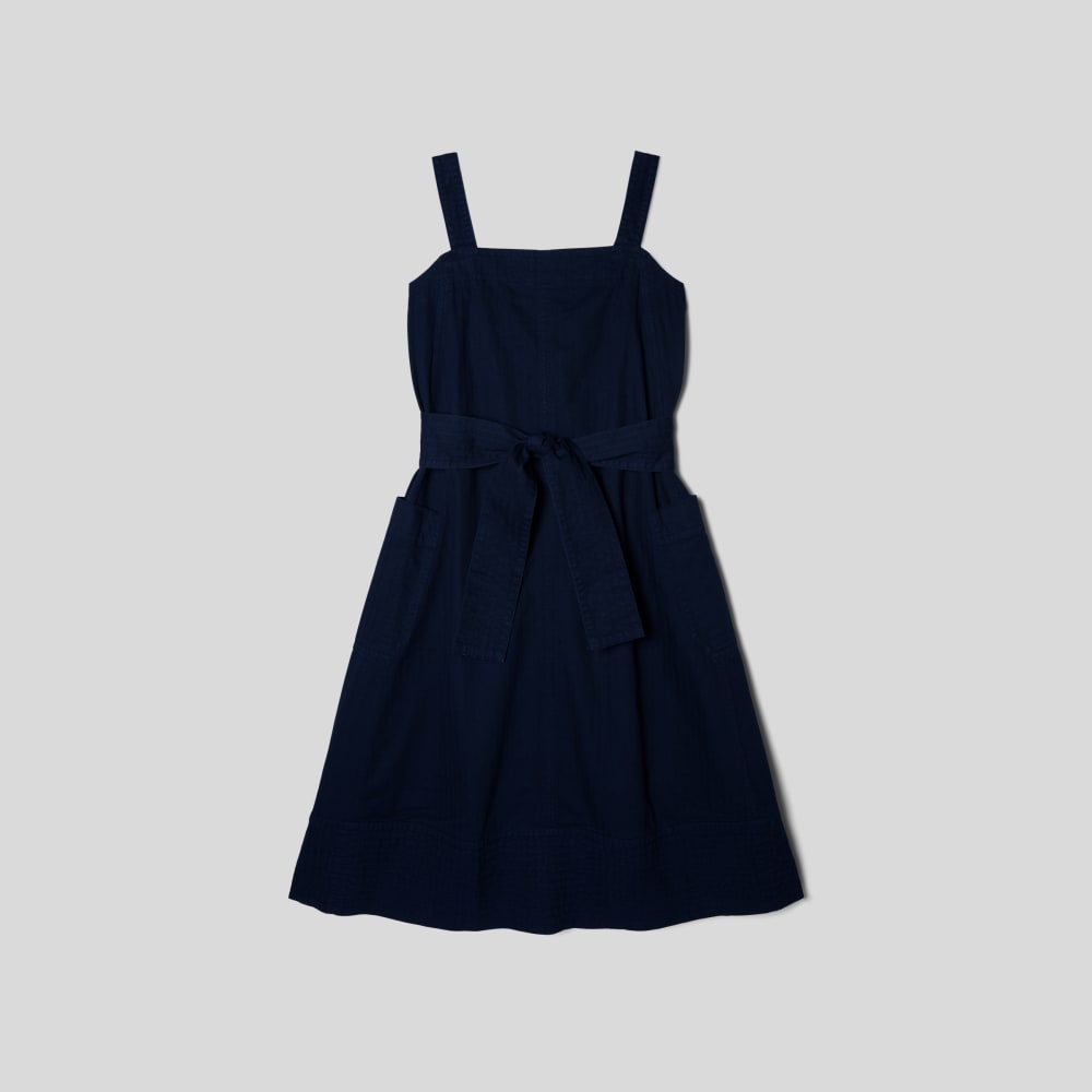 The Organic Cotton Herringbone Dress | Navy - Image 2