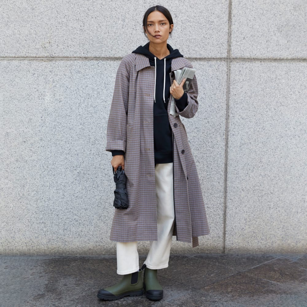 The Gathered Drape Trench | Blue / Brown Houndstooth - Image 7