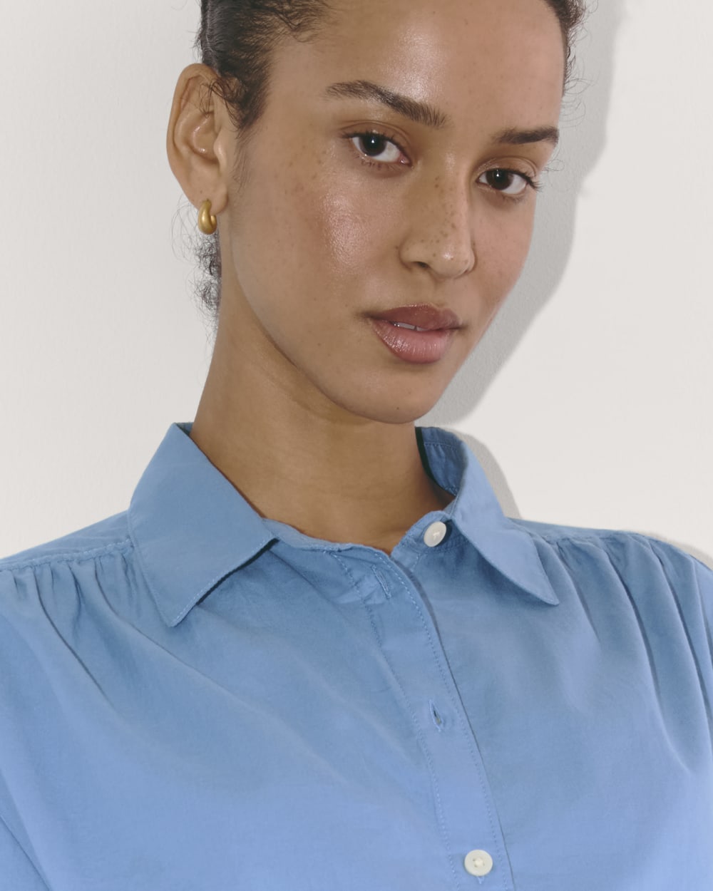 The Gathered Shirt in Silky Cotton | Bluebell - Image 4