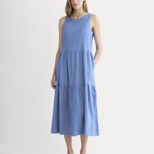 The Tiered Dress in Stretch Linen | Bluebell