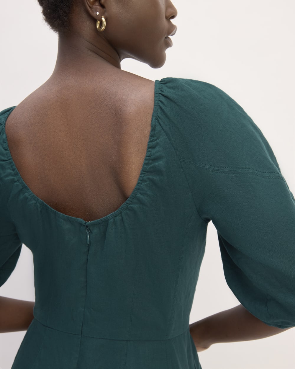 The Linen Short-Sleeve Scoop Midi Dress | Dark Sea - Image 5