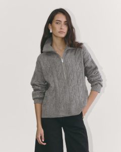 The Cable Half-Zip in Luxe Merino | Heathered Mid-Grey