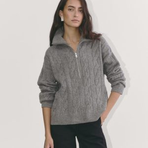 The Cable Half-Zip in Luxe Merino | Heathered Mid-Grey