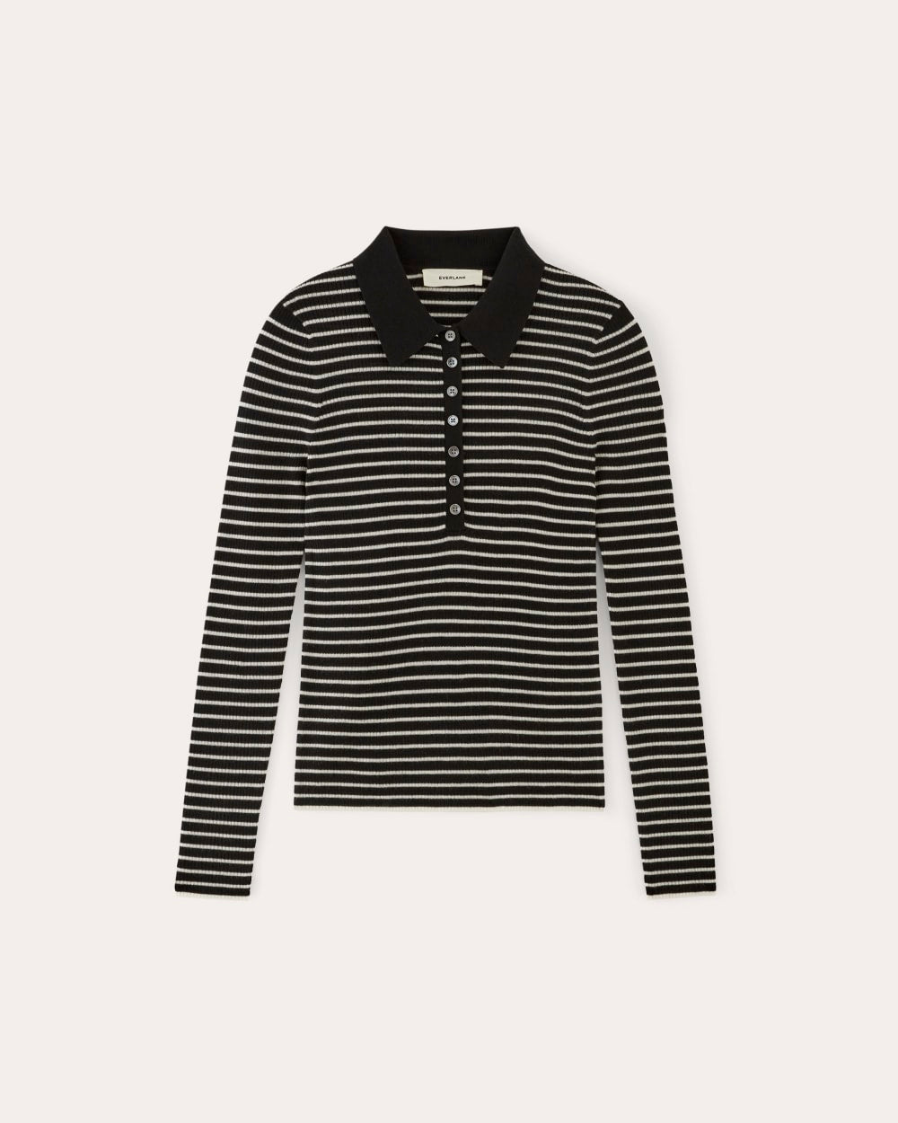 The Polo in Ultrasoft Merino | Black / Bone - Image 2