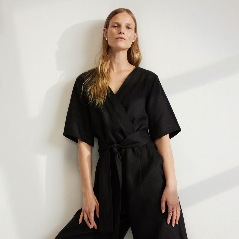 The Wrap Jumpsuit in Linen | Black - Image 5