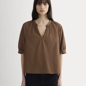 The Gauze Gathered Top | Carob Brown / Black