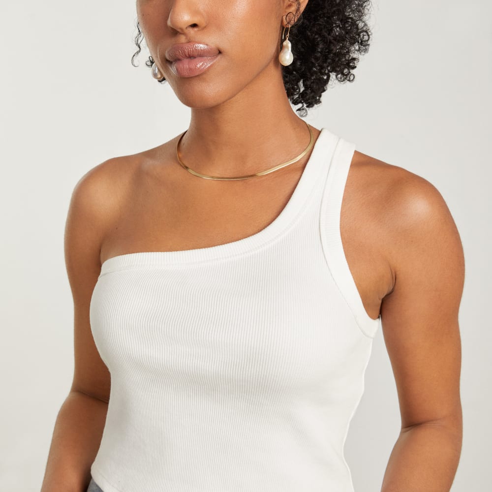 The Ribbed One-Shoulder Tank | White - Image 5